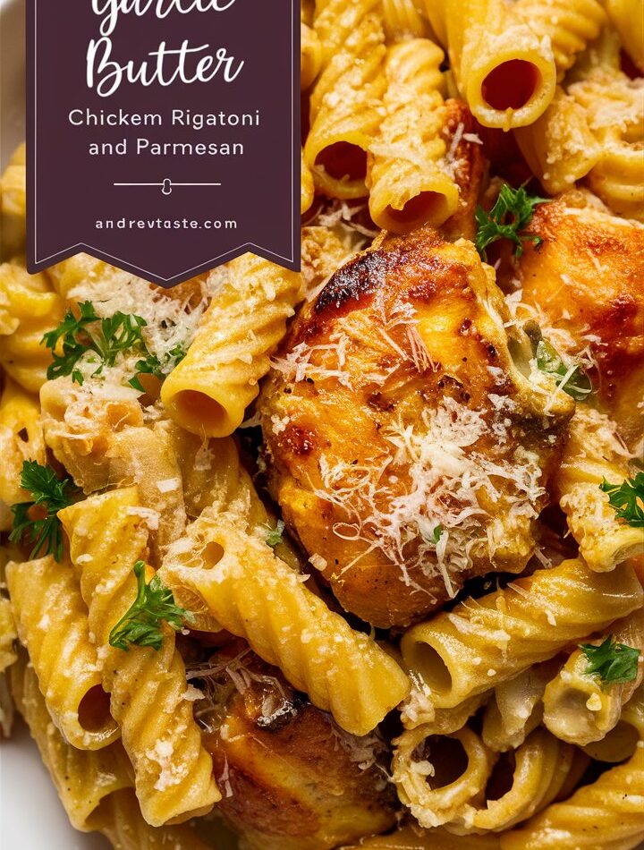 Garlic Butter Chicken Pasta with Creamy Parmesan Rigatoni