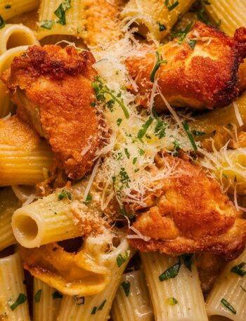 Lemon Garlic Chicken Bites with Creamy Rigatoni Parmesan – Easy Recipes with Rotisserie Chicken