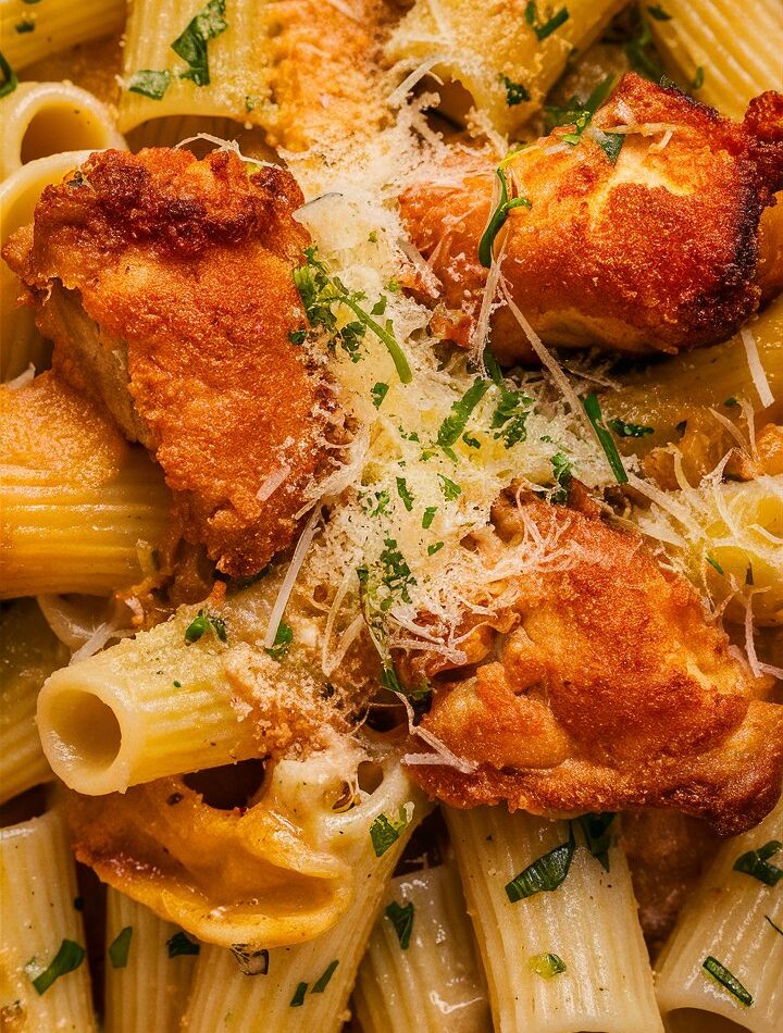 Lemon Garlic Chicken Bites with Creamy Rigatoni Parmesan – Easy Recipes with Rotisserie Chicken