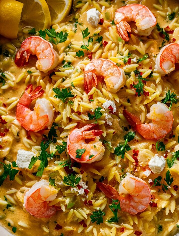 Lemon Garlic Shrimp Orzo