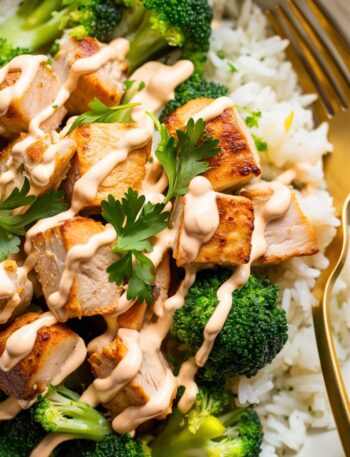 Flavorful Chicken & Rice Bowls with Creamy Garlic Sauce
