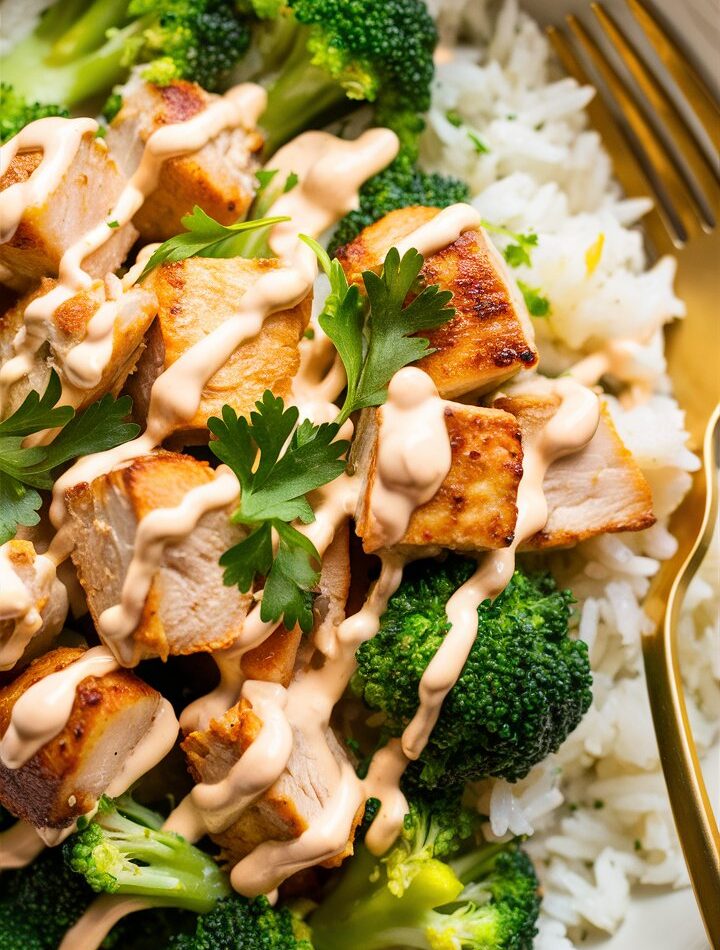 Flavorful Chicken & Rice Bowls with Creamy Garlic Sauce