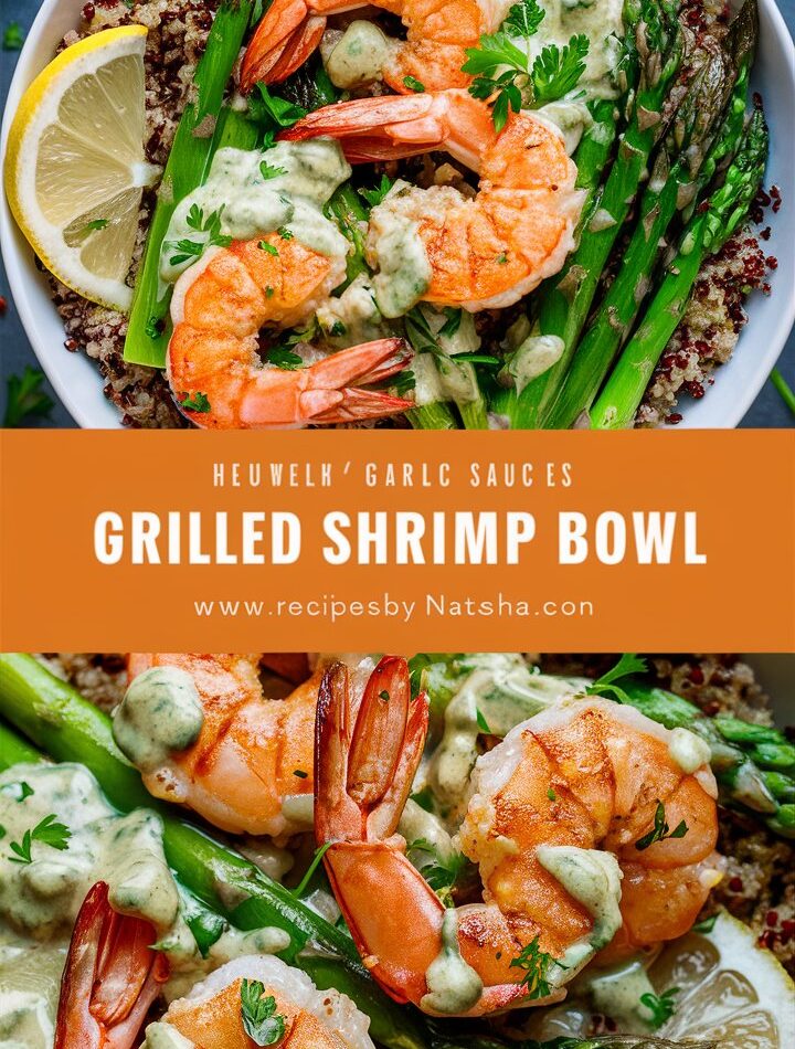 Grilled Shrimp Bowl with Asparagus & Creamy Garlic Sauce